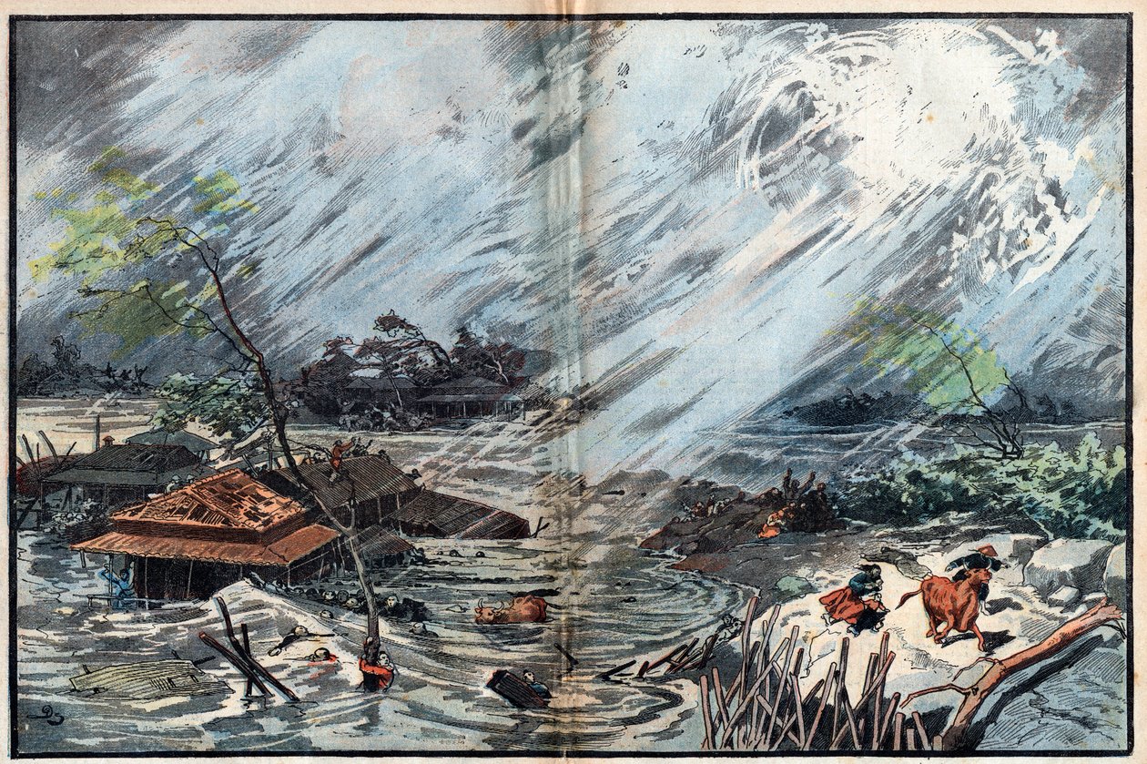 Förödelse orsakad av tsunamin i Sanriku, Japan av Unknown artist