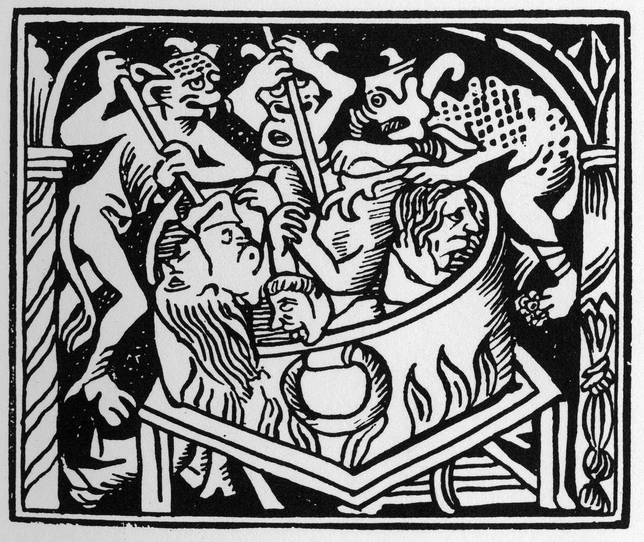 Djävlar som plågar det frodiga i en brunn av eld och svavel - i "" Grand Calendrier et Compost des Bergers"", Lyon av Unknown artist