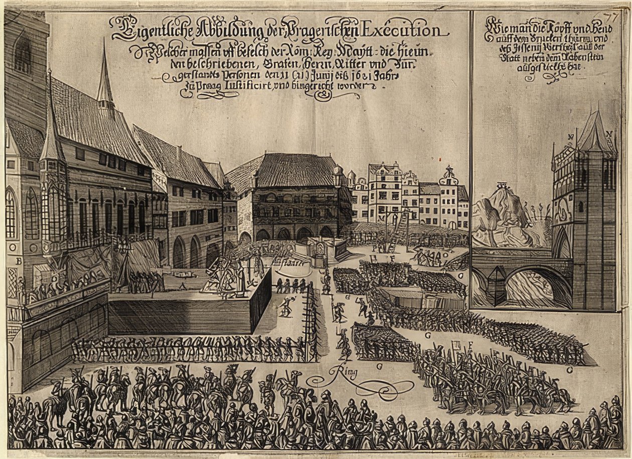 Avrättningen av de bohemiska rebellerna på Prags torg i Gamla stan. 1621 av Unknown