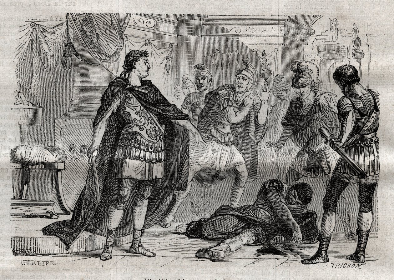 Diocletianus (Caius Aurelius Valerius Diocletianus Augustus) (244-311) döende Lucius Flavius Aer - gravyr i "" Dictionnaire populaire illustrious" - 1864 - av Joseph December och Edmond Allonier - av Unknown artist