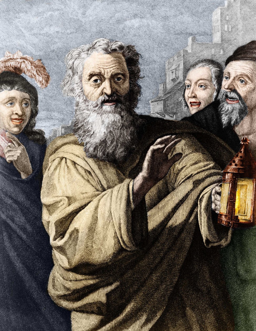 Diogenes (cynisk filosof) och hans lykta, med vilken han sökte en ärlig man. 1800-talsgravyr. av Unknown artist