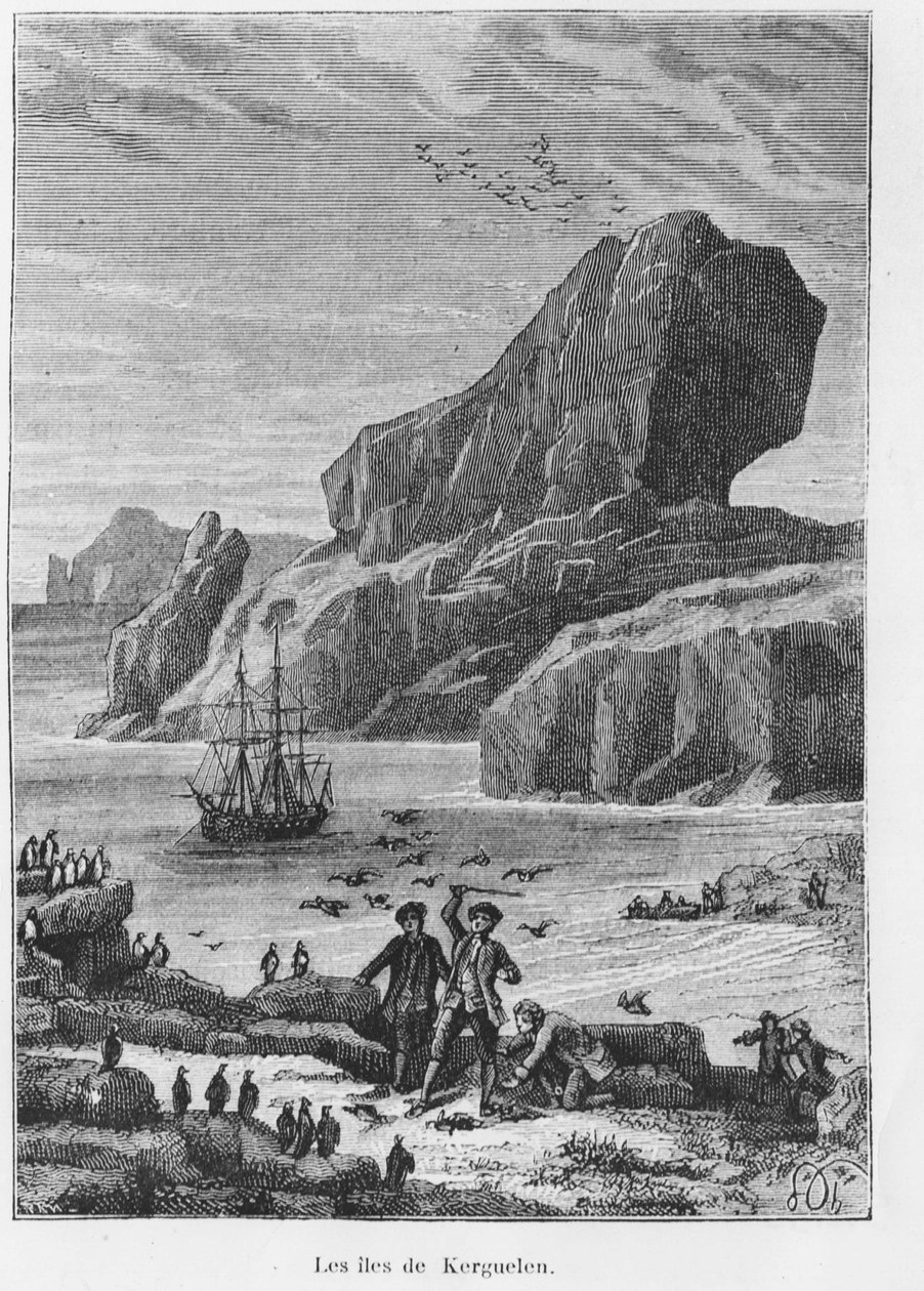 Upptäckter och upptäckter: öarna Kerguelen - i "" Voyageurs du 1700- och 1800-talet, av Jules Verne, red. Hetzel et Cie, Paris. av Unknown artist