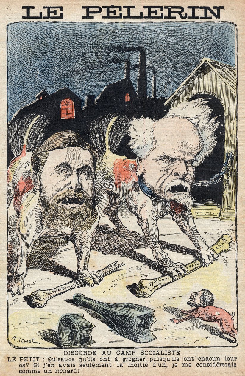 Tvister mellan socialisterna Jean Jaures (1859-1914) (vänster) och Henri Rochefort (1831-1913) (höger). Illustration i "" Le Pelerin"" av den 19 juni 1898. av Unknown artist