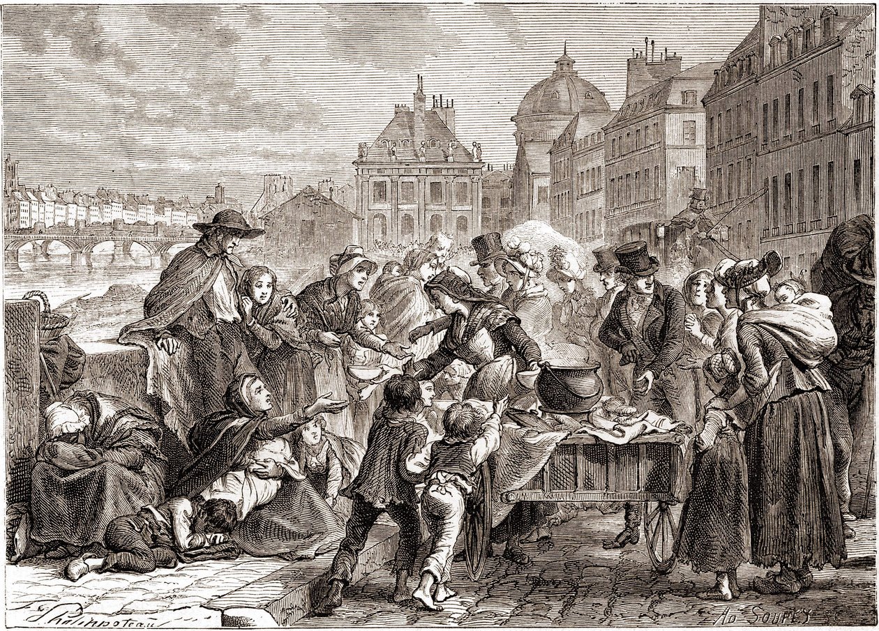 Utdelning av mat till hungriga bönder runt 1820 - i "" L