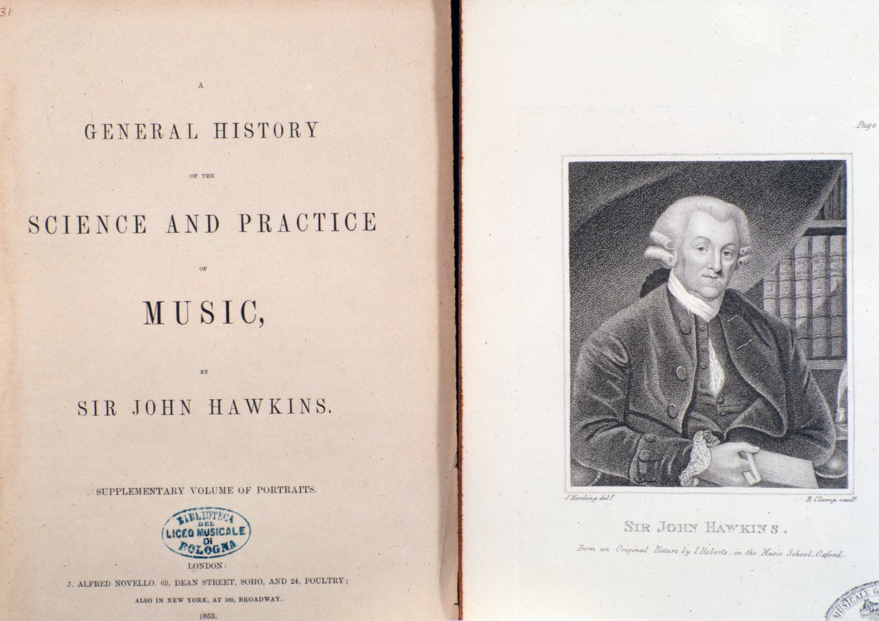 Dubbelsida och frontispice av General History Of The Science And Practice Of Music av John Hawkins av Unknown artist