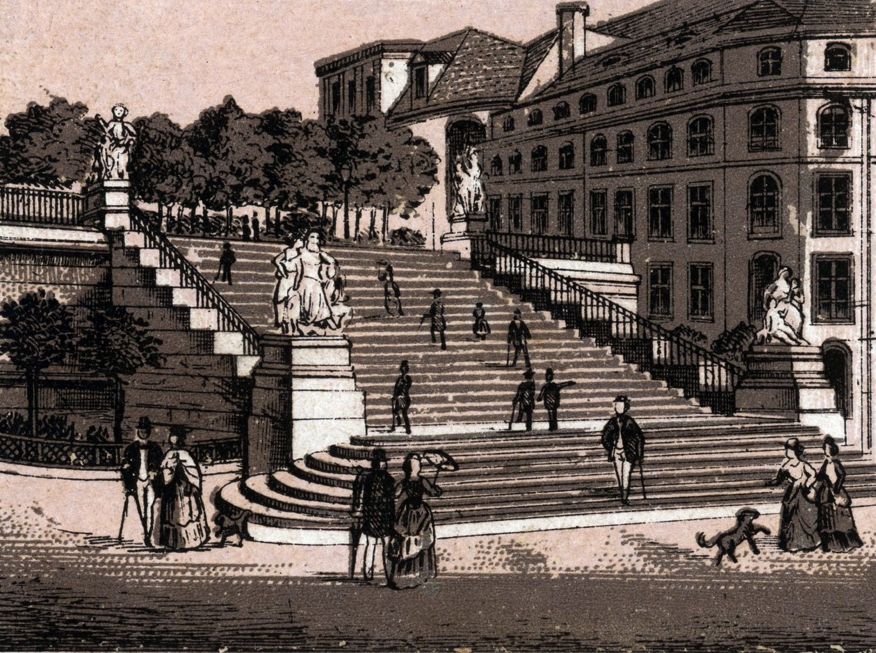 Dresden, Tyskland: utsikt över Bruhlsche-terrassen (Bruhlsche-terrassen i Dresden). i "" Världen illustrerar 168 vyer"" Odaterat (slutet av 1800-talet) av Unknown artist