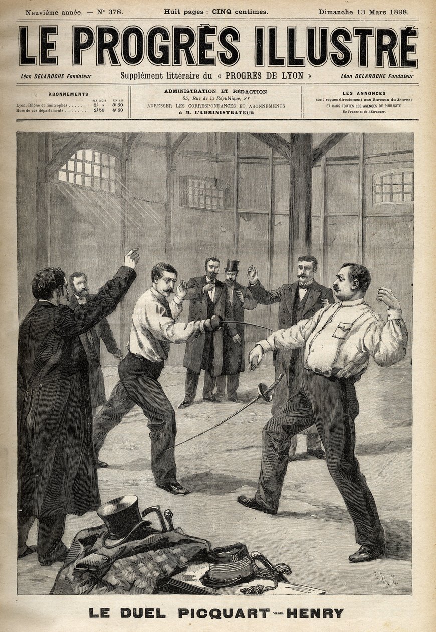 Fallet Dreyfus: Duellen mellan överstelöjtnant Georges Picquart (1854-1914) och Hubert Henry (1846-1898) av Unknown artist