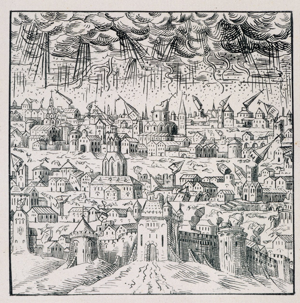 Jordbävning i Baden - i "" Samling av 39 figurer som representerar Frankrikes katastrofer från 1562 till 1586"; Louis Perrin tryckning av Unknown artist