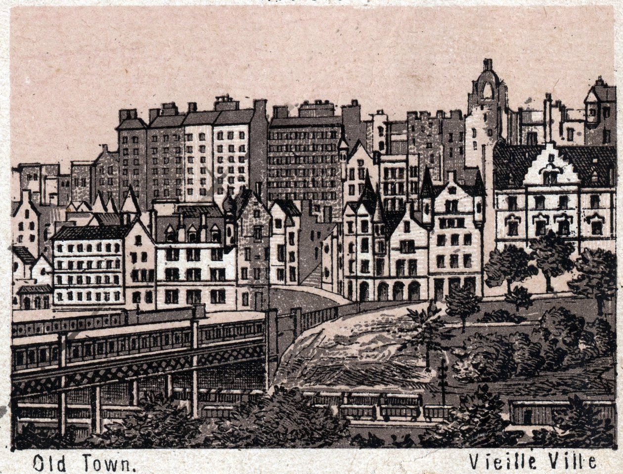 Edinburgh, Skottland: utsikt över Gamla stan i Edinburgh. i "" Världen illustrerar 168 vyer"" Odaterat (slutet av 1800-talet) av Unknown artist