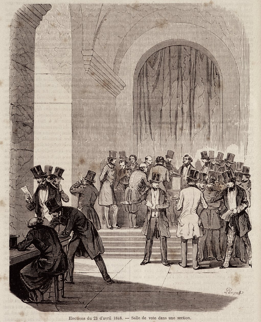 Val den 23 april 1848: omröstningsrum i en sektion - i "" Samtida populärhistoria"" av Unknown artist