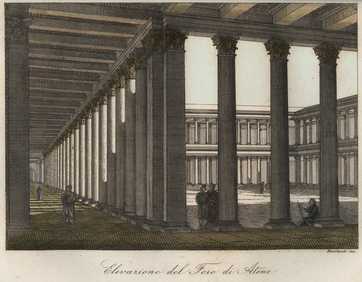 Höjd av forumet i Aten (The Roman Forum of Athens ligger norr om akropolis och öster om den ursprungliga klassiska grekiska agoran) gravyr från "" Seder och seder för alla folk i universum. Det är historien om regeringen, om lagarna, om m av Unknown artist