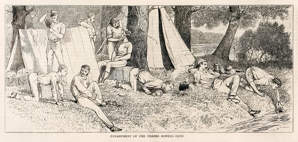 Lägret av Themsen roddklubb.? från ?Skisser från en ånglansering vid Henley Regatta? utgiven i juli 1878 av Unknown