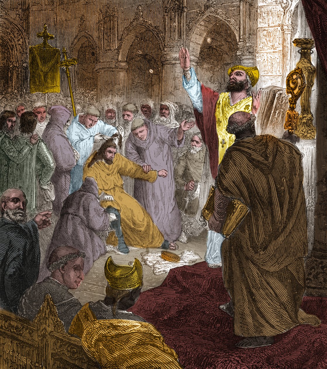 Slutet av den merovingerska dynastin, 751: avsättning av kung Childerik III (714-754) av Pepin the Brief (714-768). av Unknown artist