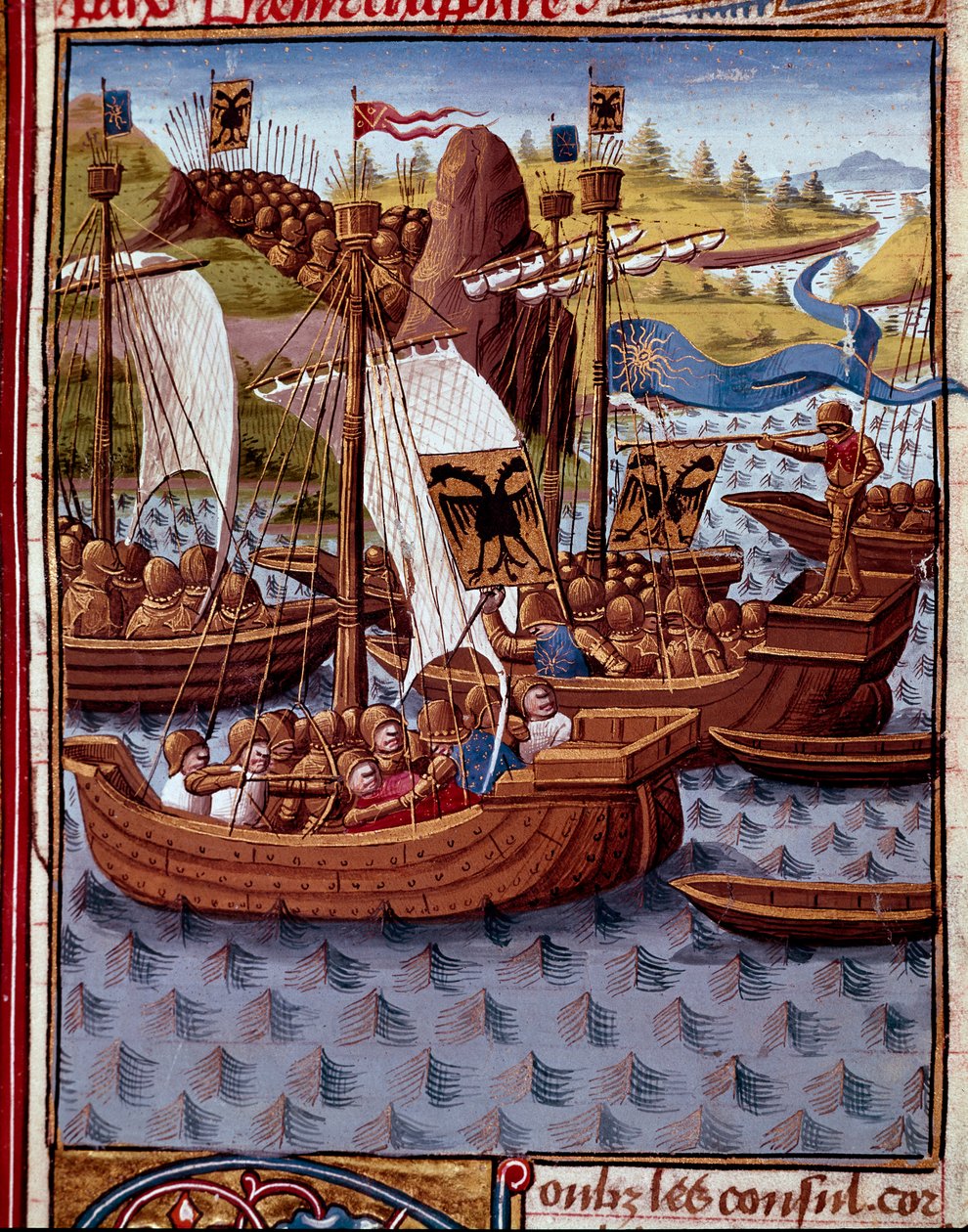 Fiender anländer till Rom för att be om fred från romarna Miniatyr från "" Roman History"" (Ad urbe condita) av Titus Live (59 f.Kr.-17 e.Kr.) (Titus Livius), översatt av Pierre Bressuire (ms. 310) 1450- 1500 - Chantilly, musee Conde - Fienderna kommer til av Unknown artist