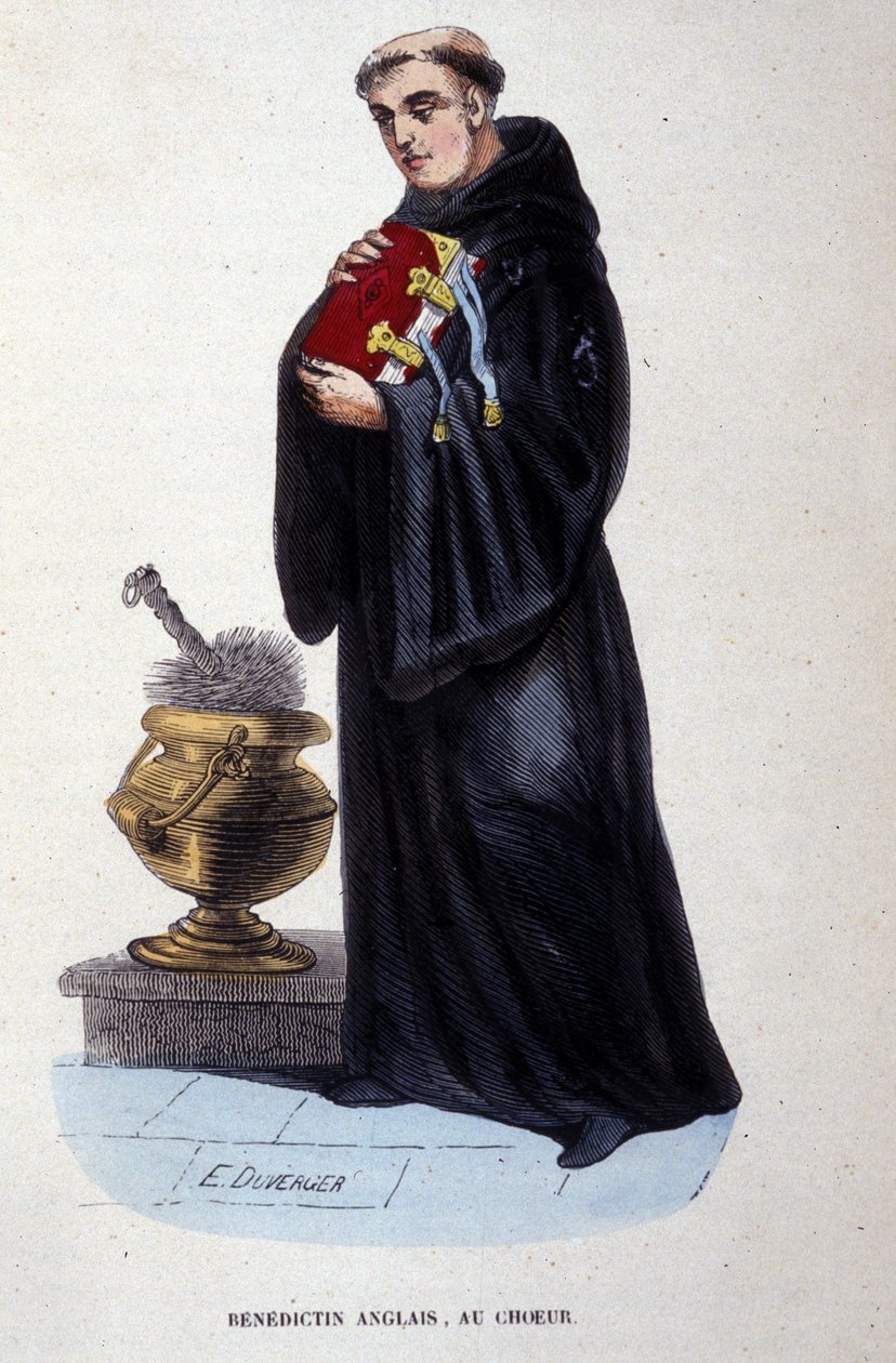 Engelska Benediktiner. Gravyr från ett album på religiösa beställningar, Paris av Unknown artist