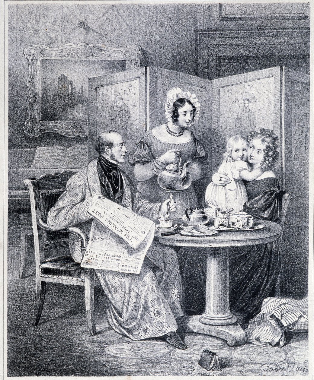 Engelskt par som tar te - 1800-talet. av Unknown artist