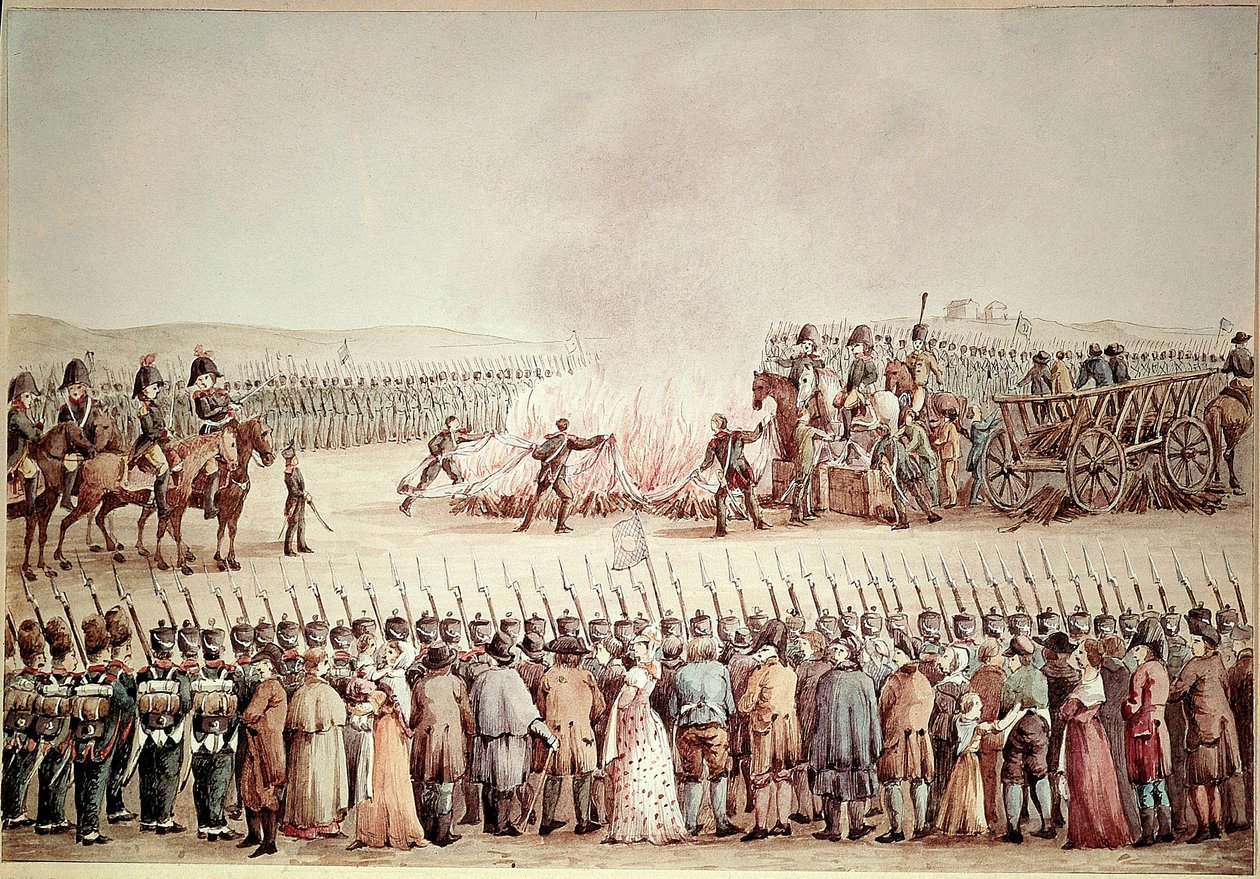 Engelska varor bröts på order av Napoleon I Bonaparte under den kontinentala blockaden 1806. I det första imperiet är Continental Blockade namnet på Napoleons politik att förstöra Storbritannien genom att hindra det från att handla med r av Unknown artist