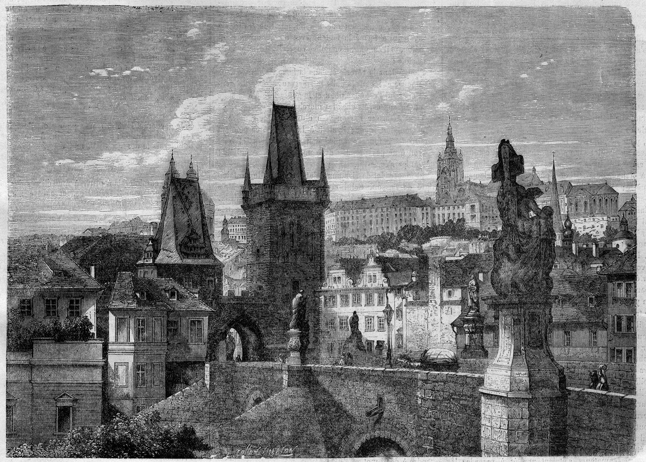 Entree på Karlsbron i Prag - Gravyr i "" Le Journal Illustre"" av Unknown artist