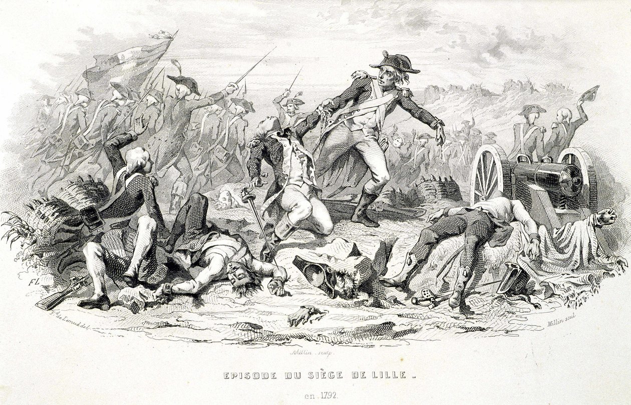 Avsnitt av belägringen av Lille 1792 - i "" Fasttes de Gardes Nationales de France""" av Unknown artist
