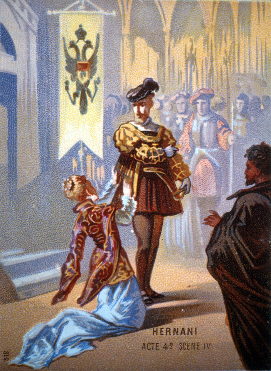 Ernani de Giuseppe Verdi, akt IV, scen IV. kromolitografi 1800-talet. av Unknown artist