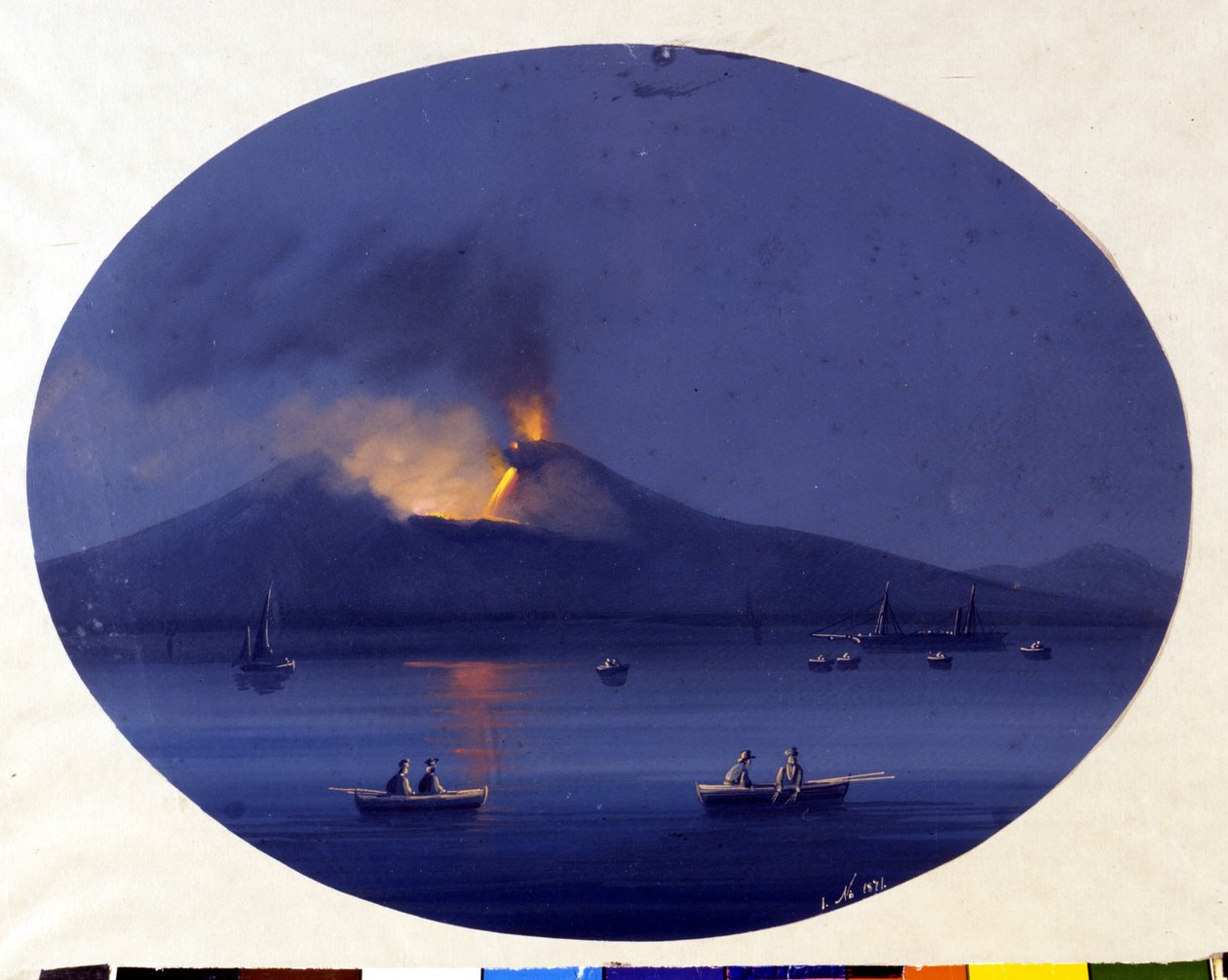 Etnas nattutbrott sett från havet utanför Catania. Anonym målning från 1800-talet. av Unknown artist