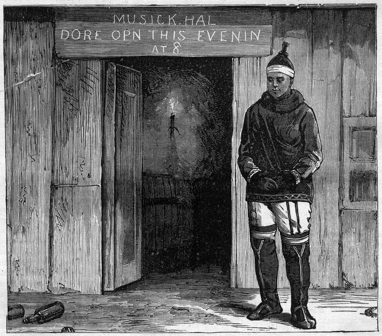 Eskimå från Diskoön (Qeqertarsuaq) Grönland i slutet av 1800-talet. gravyr från 1884 av Unknown artist