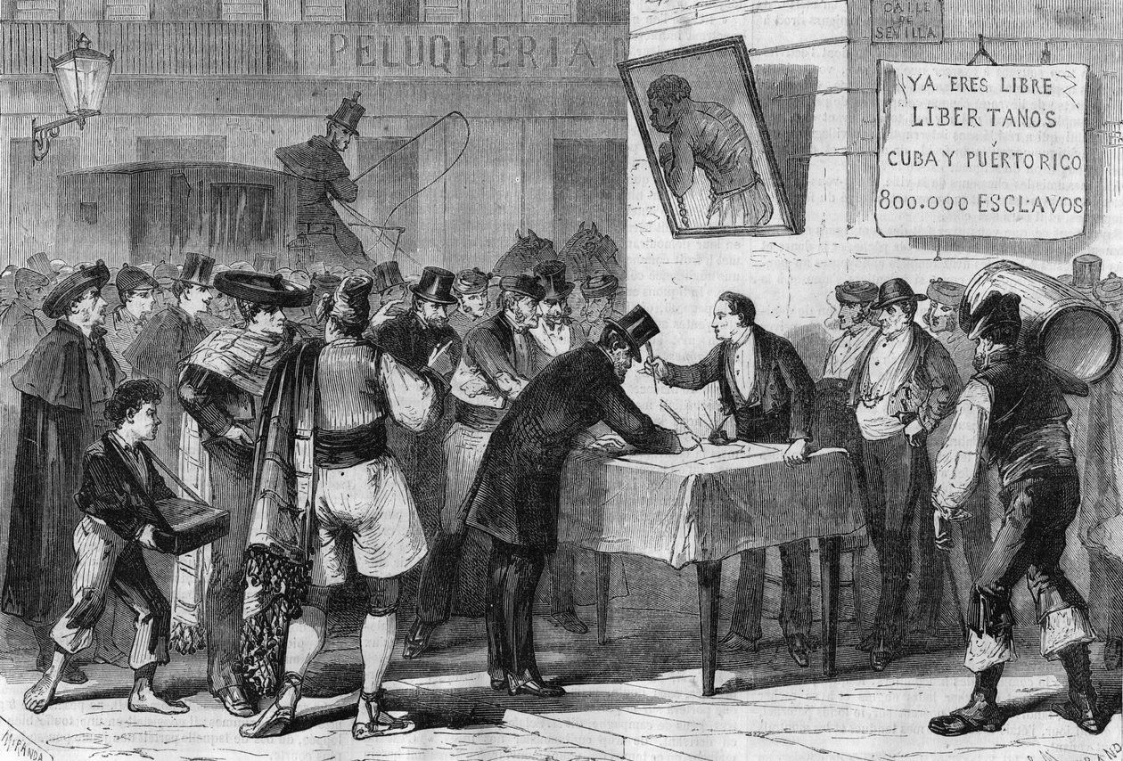 Händelser i Spanien 1885: offentlig prenumeration till Madrid för köp av slavar från Kuba och Puerto Rico. av Unknown artist