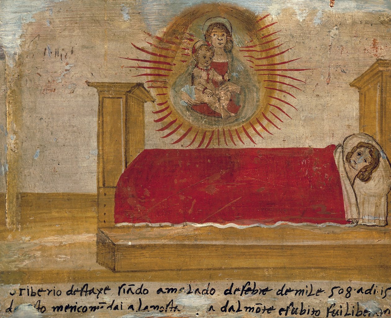 Ex-voto föreställande Madonna och barn med patient i sängen, Abbey of St Maria del Monte, Cesena av Unknown artist