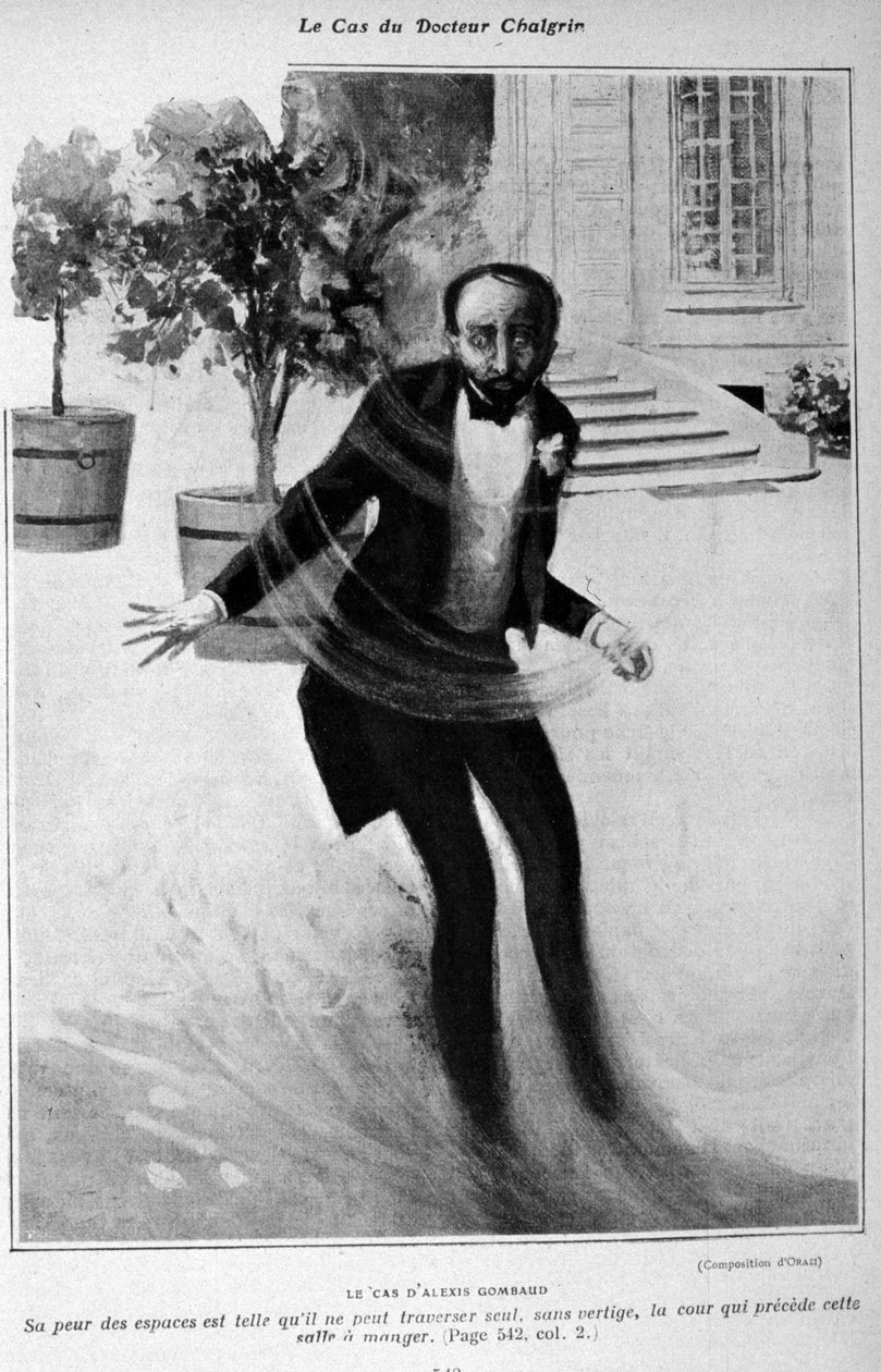 Exempel på agorafobi eller rädsla för öppna ytor. Fallet med Alexis Gombaud som inte kunde korsa gården till sitt hus ensam. av Unknown artist