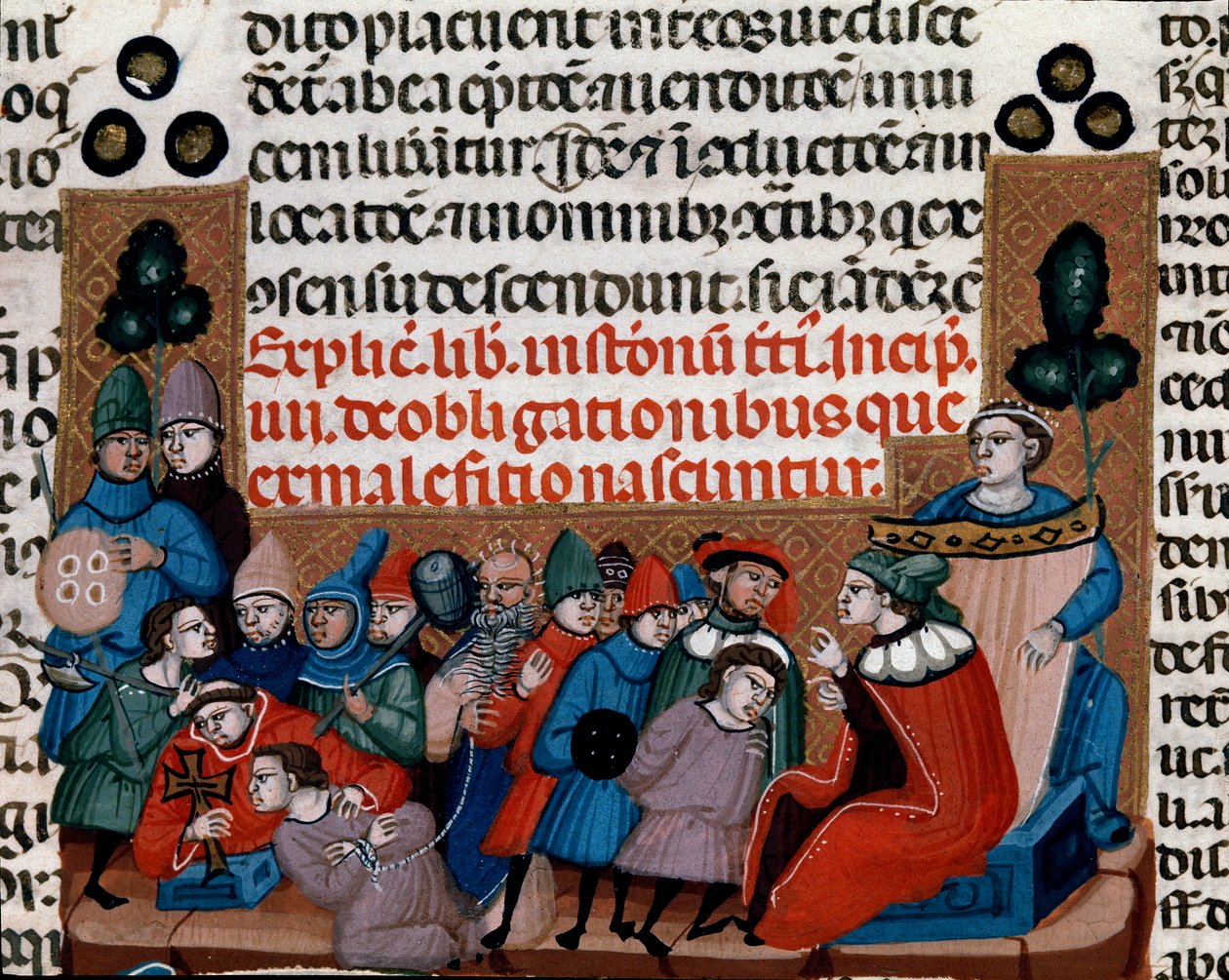 Avrättning av en miniatyrdom från Justinian Code (Codex Justinianus), en samling lagar och institutioner omsmält under den romerske kejsaren Justinian I av Bysans (483-565) av Unknown artist