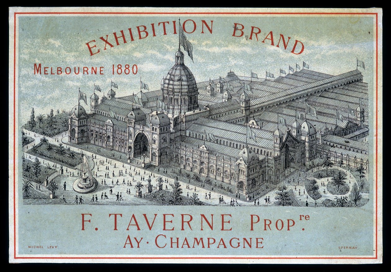 Utställning av varumärken i Melbourne 1880: F. Taverne Champagne. av Unknown artist