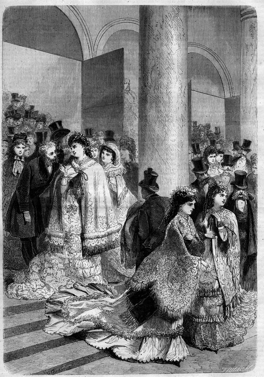 Lämna en föreställning på boulevard des italiens i Paris. Gravyr i "" L