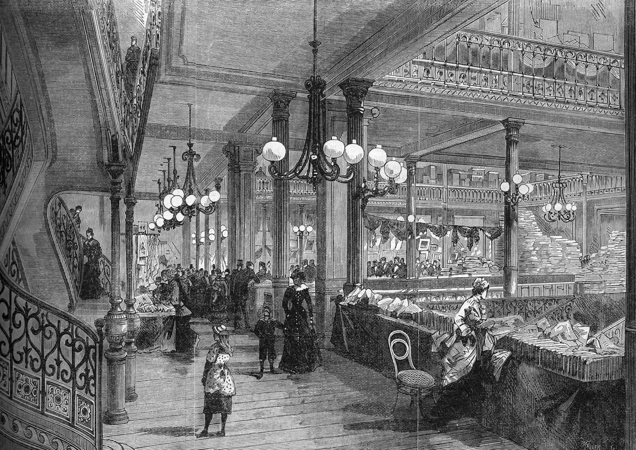 Expansioner av "Bon marche"-butikerna: Nytt galleri som leder till buffén. Paris 1880. av Unknown artist