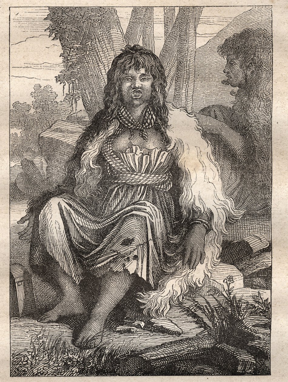 Expedition runt om i världen (1785-1788) av Jean Francois Galaup de La Perouse (1741-1788): typer av kvinnor i den franska hamnen (Alaska) - illustration hämtad från "" Les Grands Mariners du 1700-talet"" av Unknown artist
