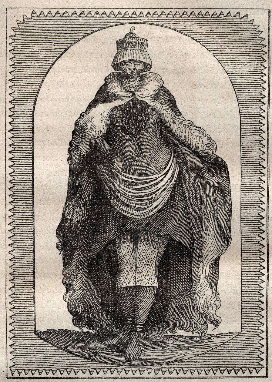 Expedition till det inre av Sydafrikas länder (1775) av Anders Sparrman (1748-1820): en hottentote (kvinna Khoikhoi) - illustration hämtad från "" The Great Mariners of the 18th century"" av Unknown artist