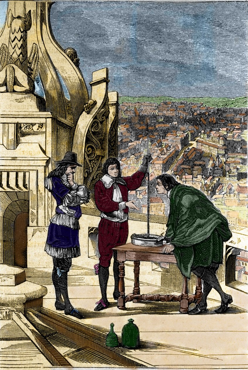 Upplev Blaise Pascal med en kvicksilverbarometer på toppen av Tour Saint Jacques la Boucherie i Paris. av Unknown artist