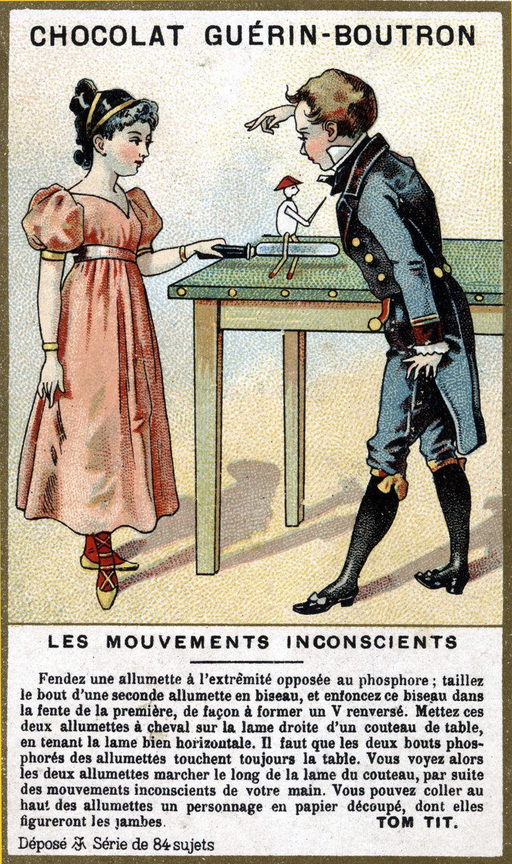 Erfarenhet av två barn med tändstickor och kniv. Kromolitografi av chokladförpackningar Guérin Boutron. av Unknown artist