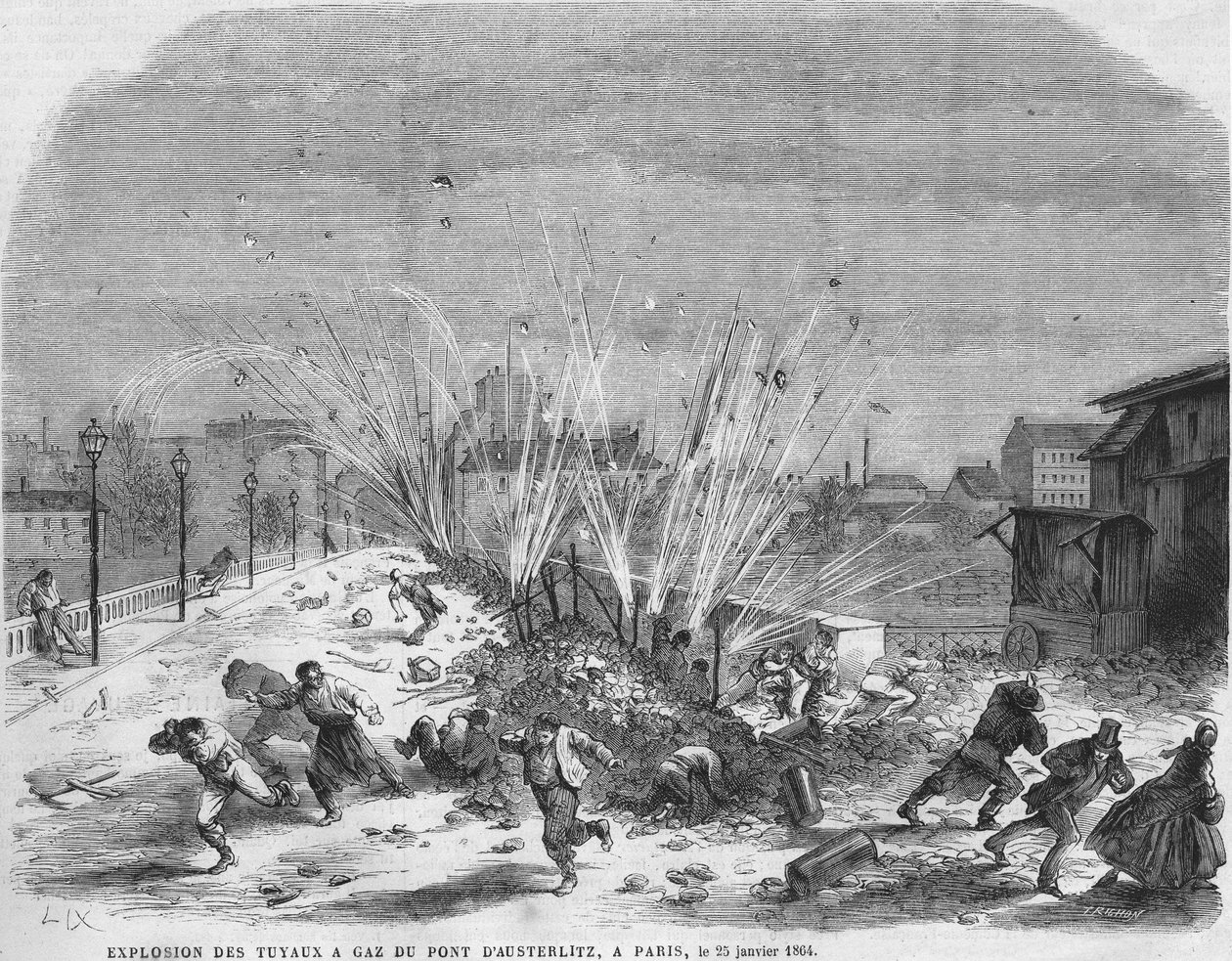 Explosion av gasrör från bron i Austerlitz, Paris, 25 januari av Unknown artist