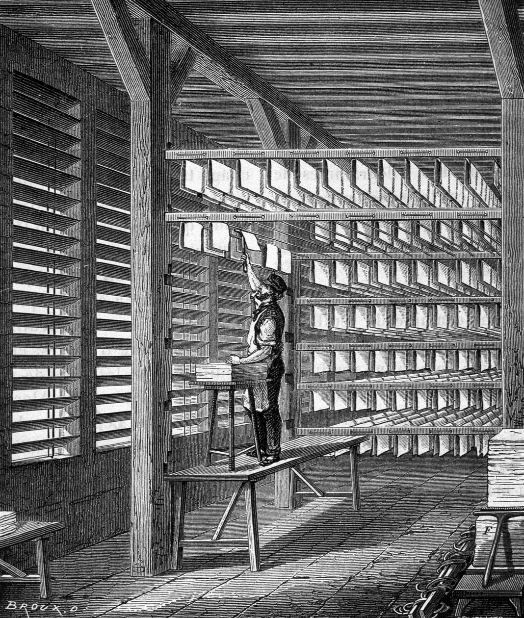 Förlängande pappersark gjorda för att forma i "The wonders of the industry" av Louis Figuier, Paris av Unknown artist