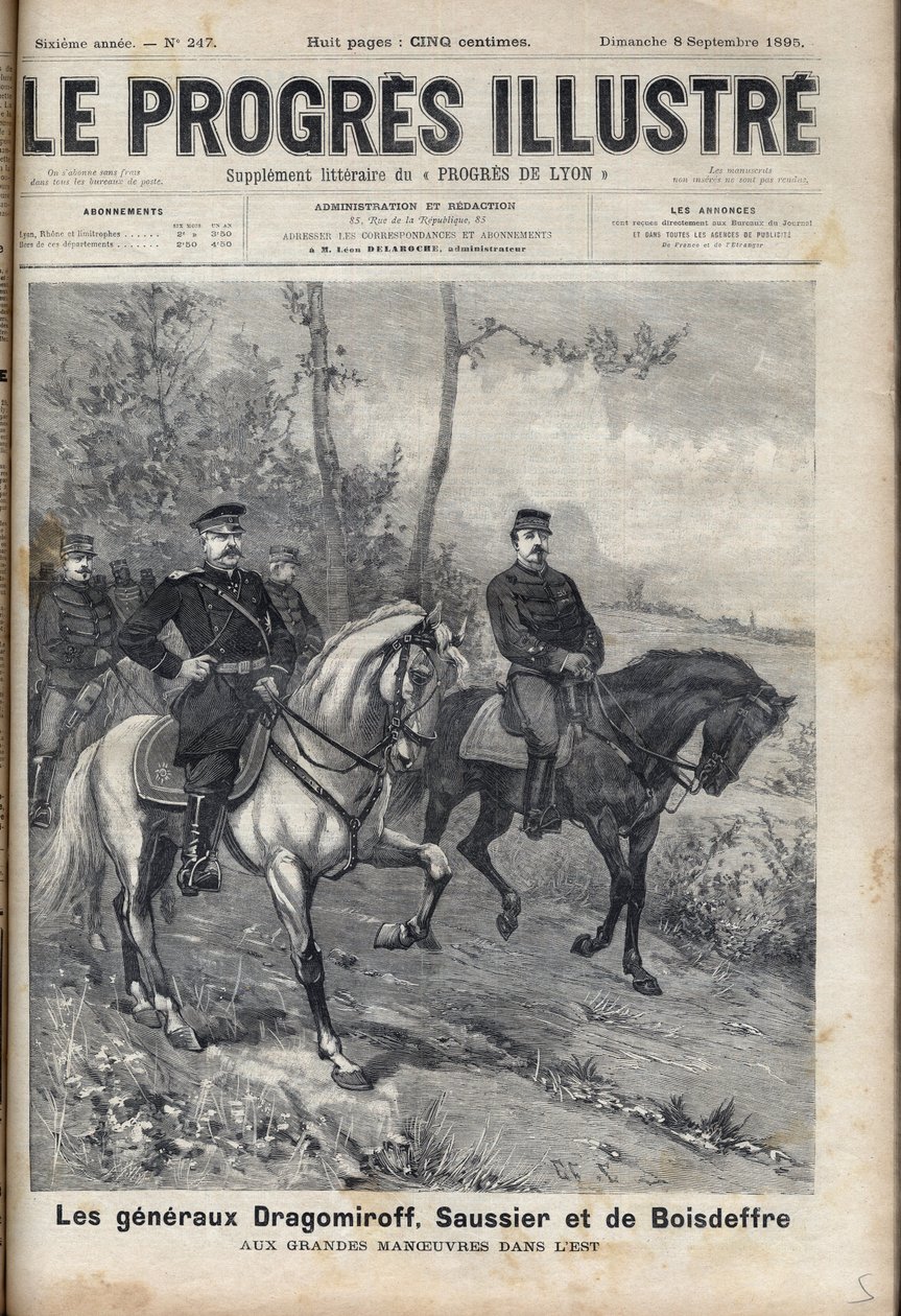 FRANKISK-RYSKA RELATIONER - Franske generalen Saussier och ryske generalen Dragomirov Mikhail Ivanovich Dragomirov (Michael Ivanovich Dragomirov) (1830-1905) och Raoul Francois Charles Le Mouton de Boisdeffre vid tiden för arméns manövrar i Vogeserna, av Unknown artist
