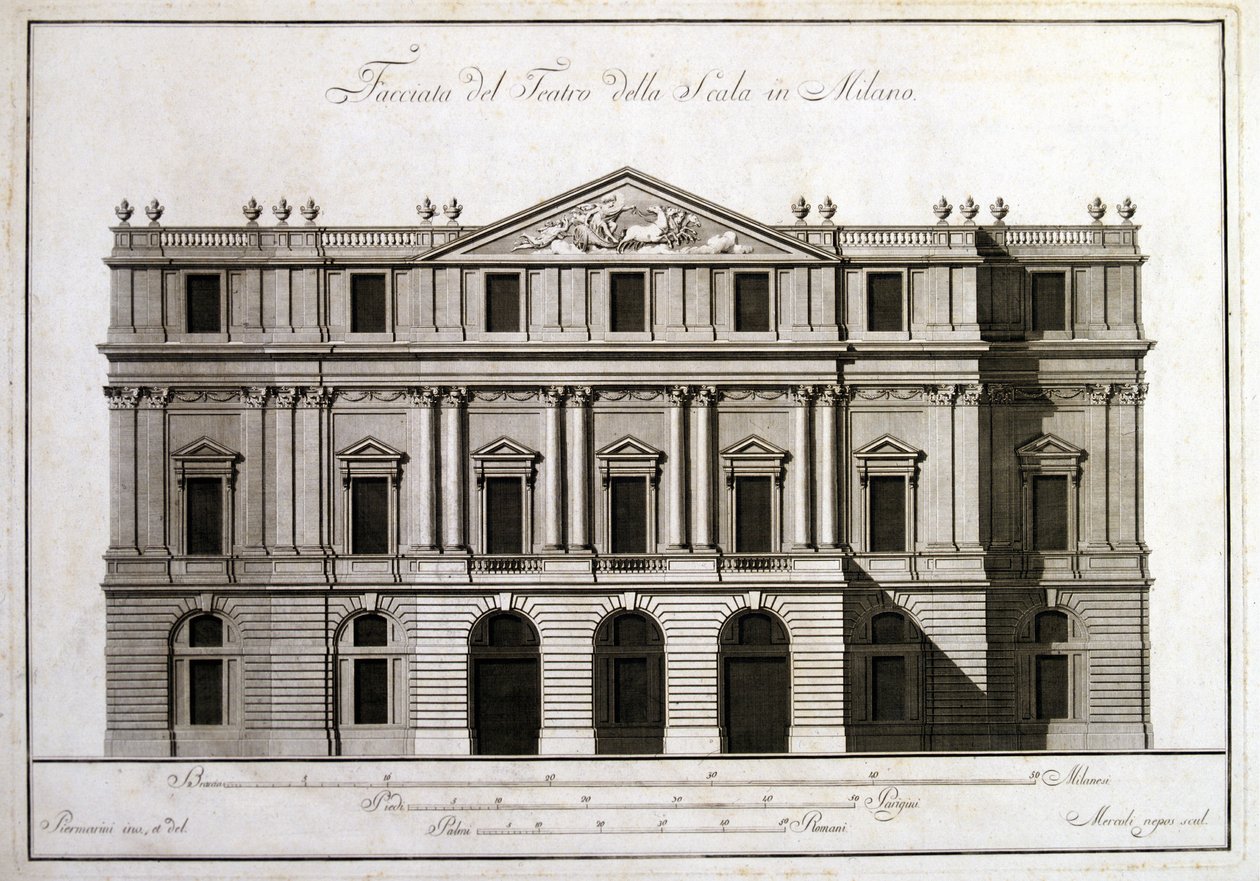 Fasad av teatern alla Scala i Milano. av Unknown artist