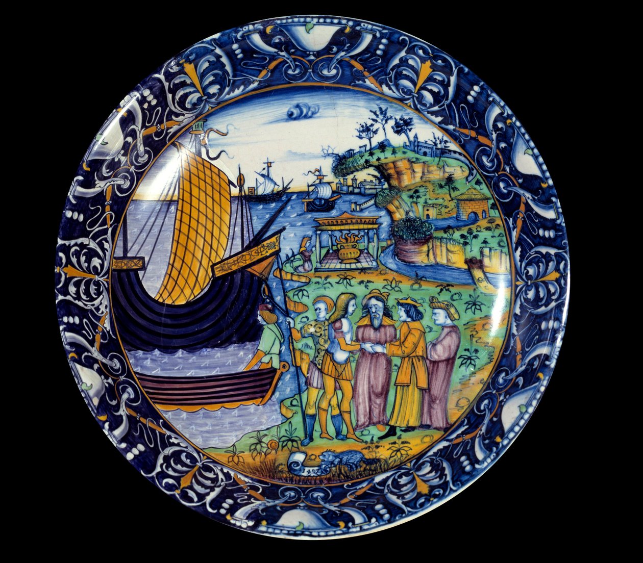 Fajansfat som representerar Enees ankomst till Delos mottaget av kung Arius. 1497 Sevres, National Renaissance Museum av Unknown artist