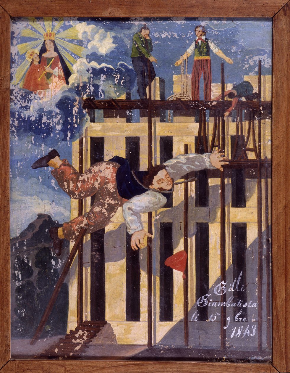 Fallande snickare från en byggnadsställning - ex-voto av Notre Dame de Laghet av Unknown artist