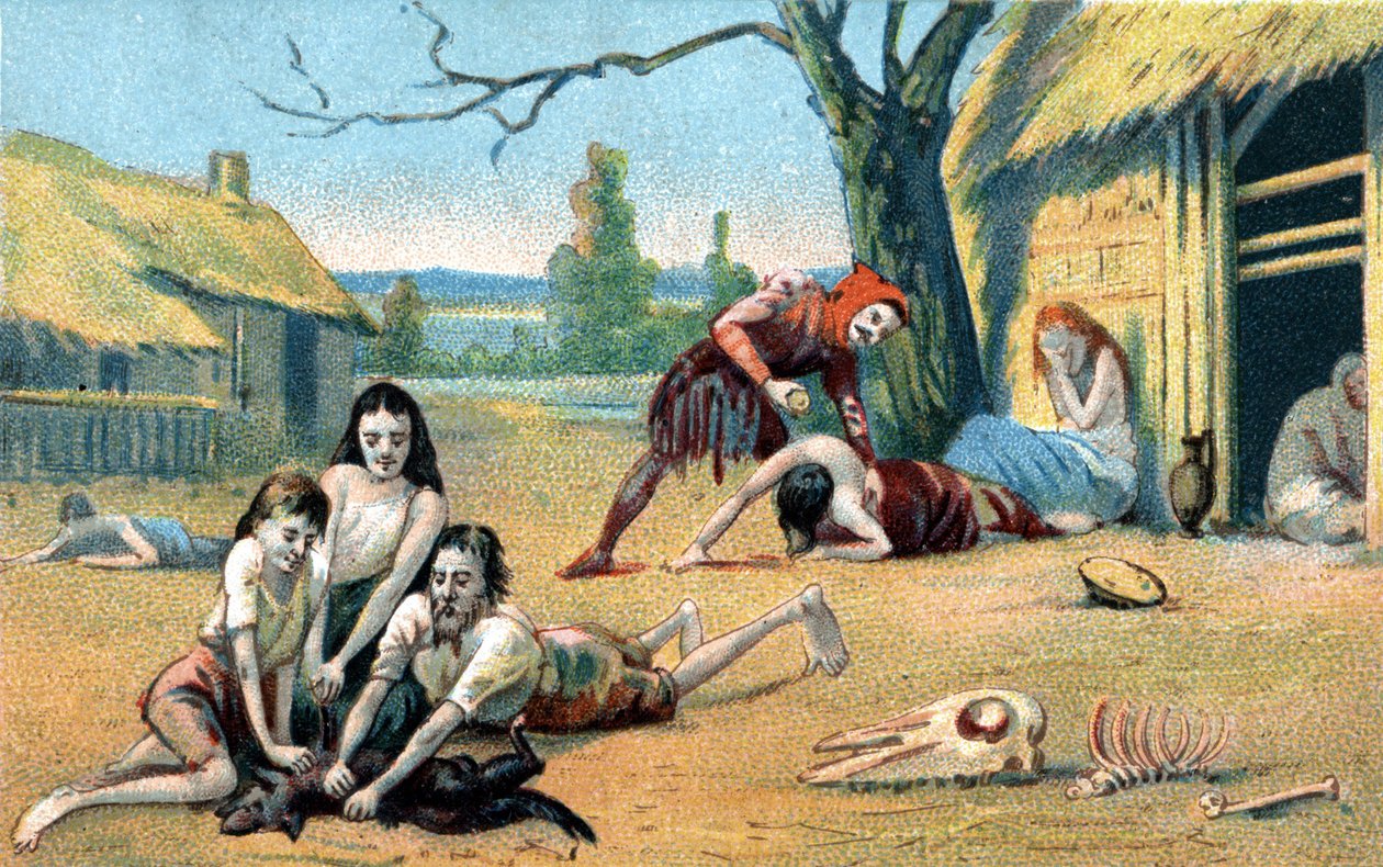 Hungersnöd under medeltiden. 1800-talets kromolitografi av Unknown artist