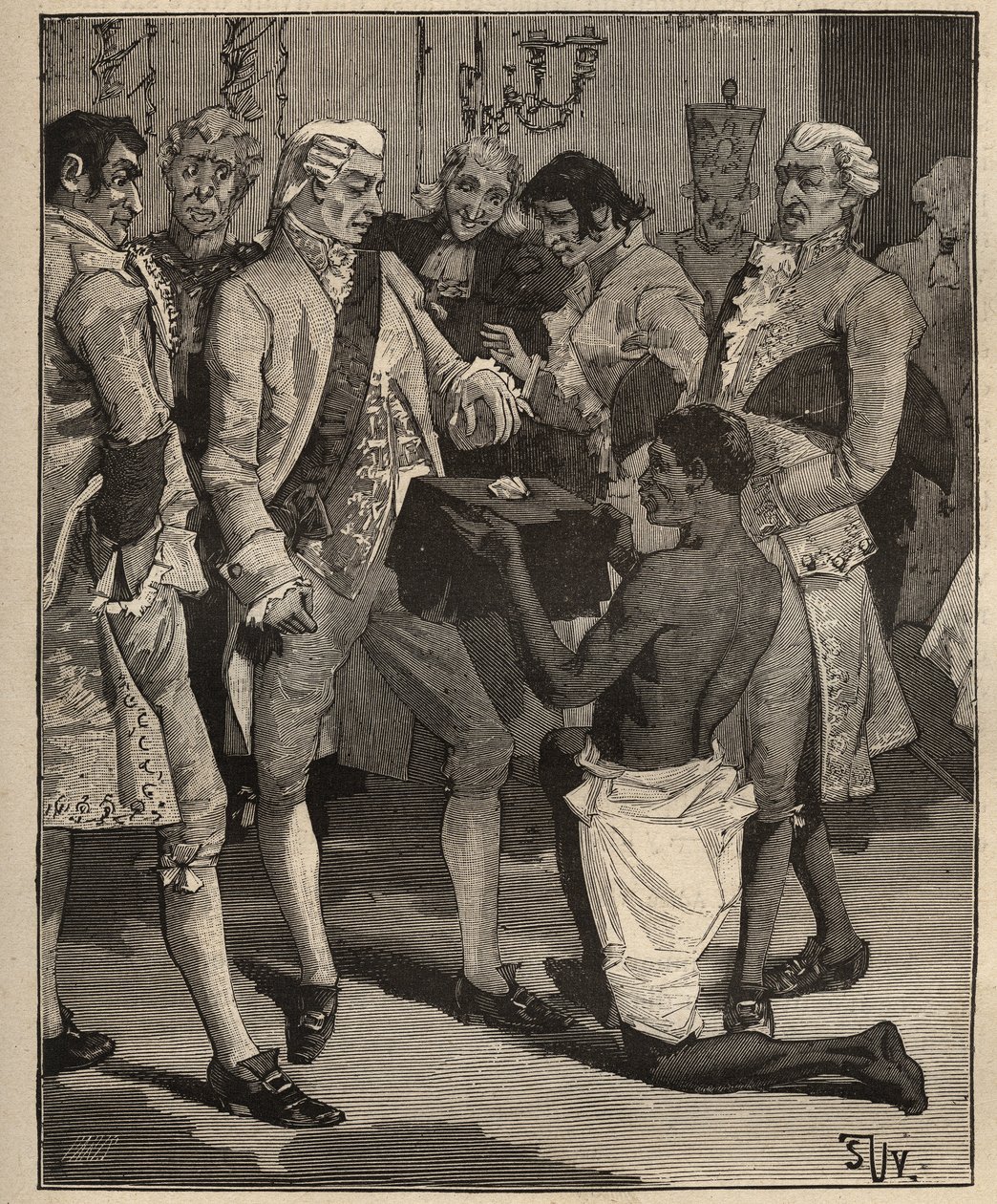 Berömda diamanter: "Underverkens under" presenterade för kejsaren av Brasilien, Joao VI av Portugal (Johannes VI känd som Clementen) (1767-1826), 1809. Gravyr från 1885 i "" Les arts et metiers illustres"" av Adolphe BITARD. av Unknown artist