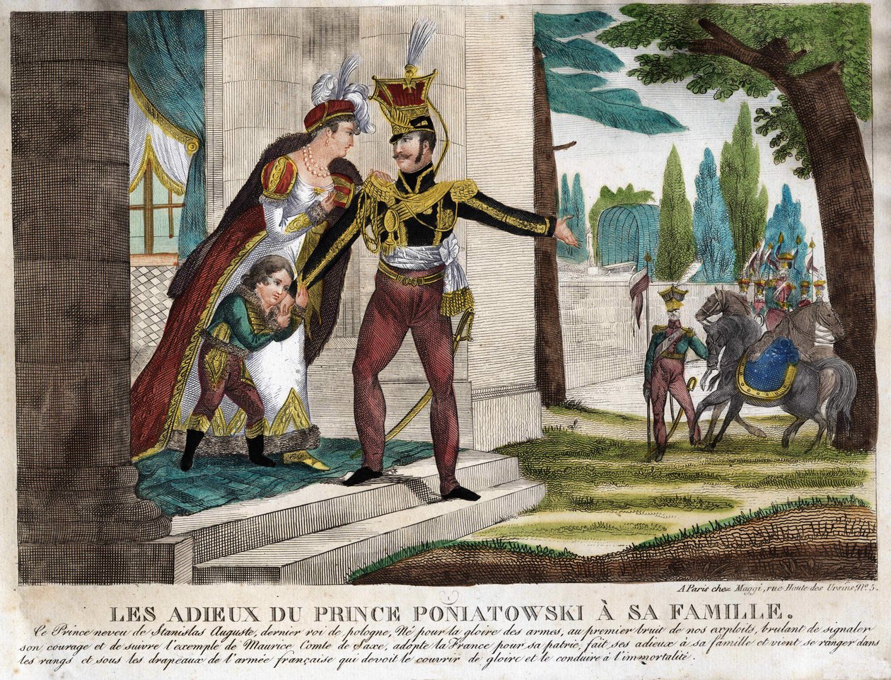 Farväl av prins Joseph (Jozef) Antoni Poniatowski (1763-1813) till sin familj, tidens gravyr av Unknown artist