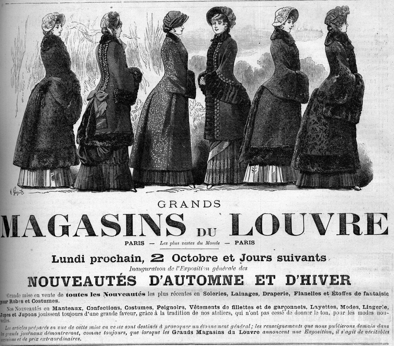 Mode feminint 1800-tal: reklam för Louvrens varuhus av Unknown artist
