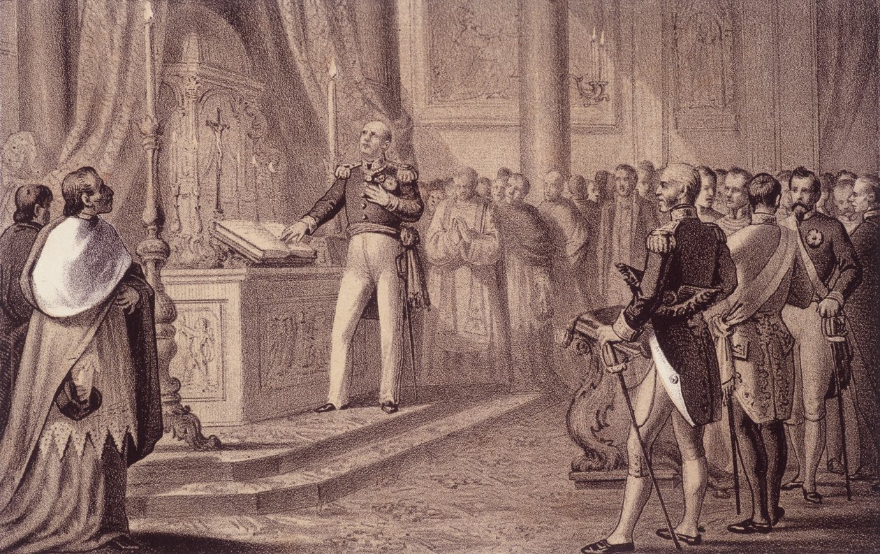 Ferdinand I av Bourbon eller Ferdinand IV (1751 - 1825), kung av Neapel, invigde konstitutionen 1820 - i "" Storia d