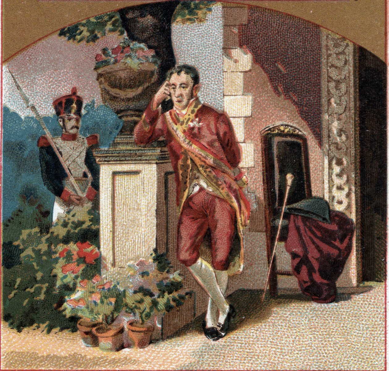 Ferdinand VII av Spanien (1784-1833) fånge av Napoleon I på slottet Valencay (Indre). Kromolitografi från slutet av 1800-talet av Unknown artist