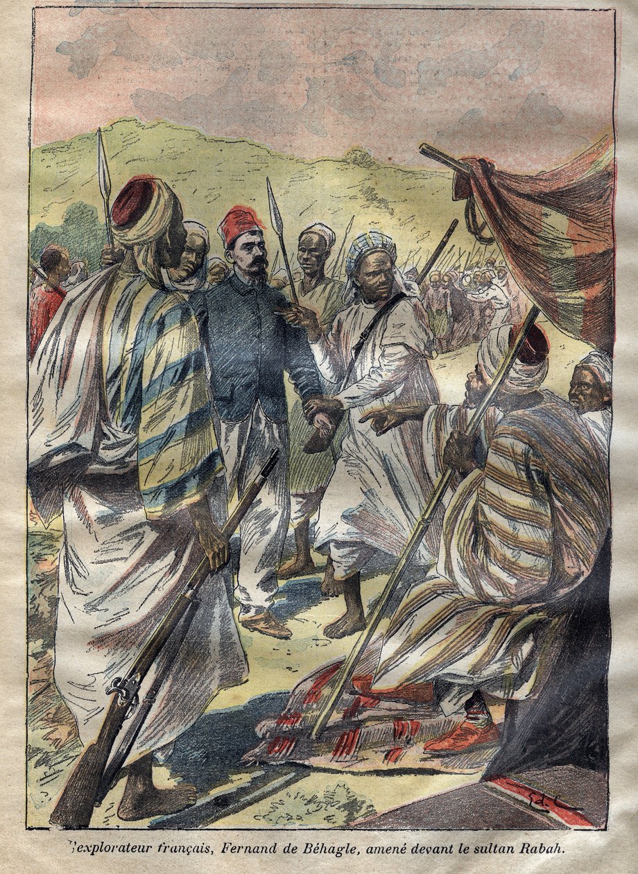 Ferdinand de Behagle (1857-1899) (fransk upptäcktsresande) tog Rabah till fånga och sedan lät sultanen döda honom genom hängning 1899 - gravyr i "Le-Pelerin" från 1899 av Unknown artist